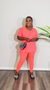 CUTTIE 2PC V-NECK LOUNGE SET(Neon Orange)